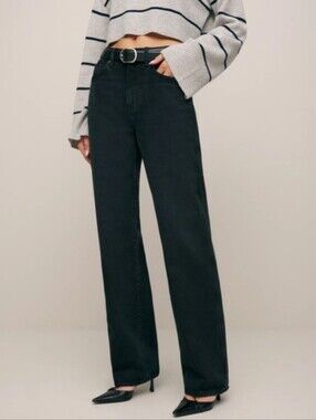 Reformation Val 90s Mid Rise Straight Jeans in Vana Black Size 29
